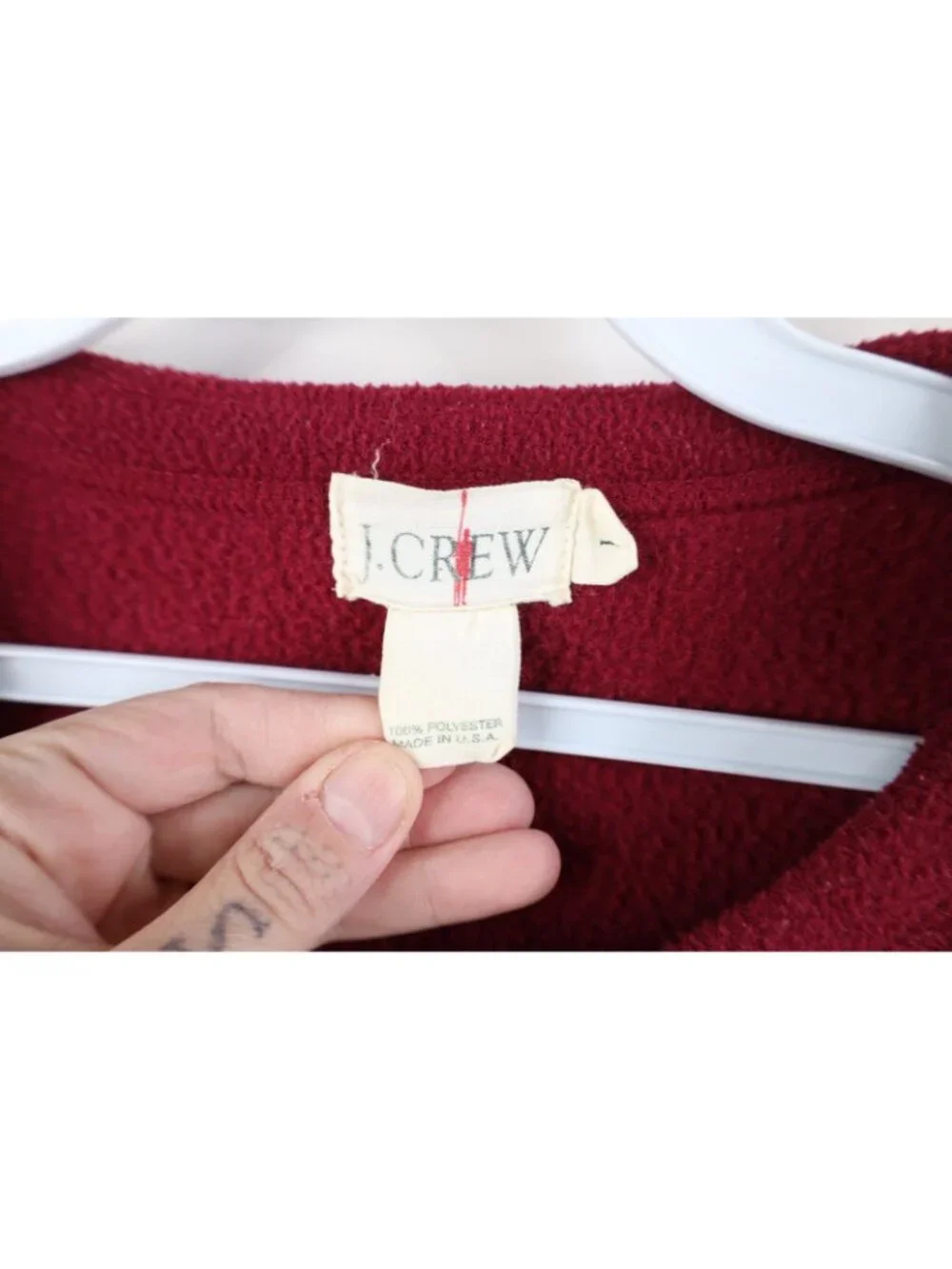 Vintage 90s J Crew Mens Size Large Faded Blank Boxy Fit Fleece Sweater Red USA